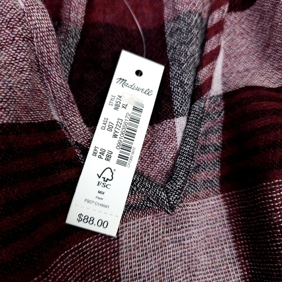🔴 New Madewell Red Grey White Plaid Top Sz XL - Picture 7 of 8